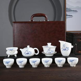 德化中国白羊脂玉瓷描金青花套装家用办公白瓷茶壶盖碗送礼茶具