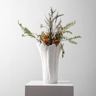 极简风格样板房创意白色干花瓶陶瓷摆式插花纹路花艺花瓶