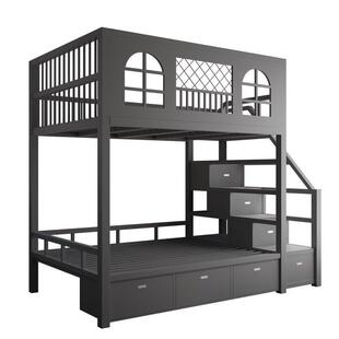 小户型复式上铺铁床二层阁楼双层上下铺铁艺床高低床省空间高架床