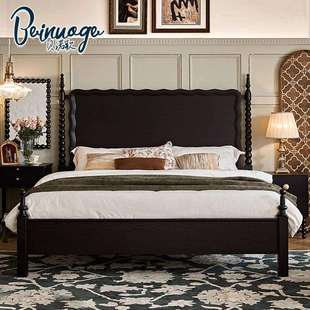 贝诺歌法式复古美式实木床卧室双人床主卧大床黑色摩登简约婚床
