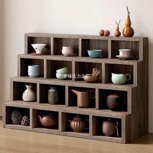 实木茶杯架博古架小型桌上多宝格架茶碗收纳架紫砂壶工艺品摆放架
