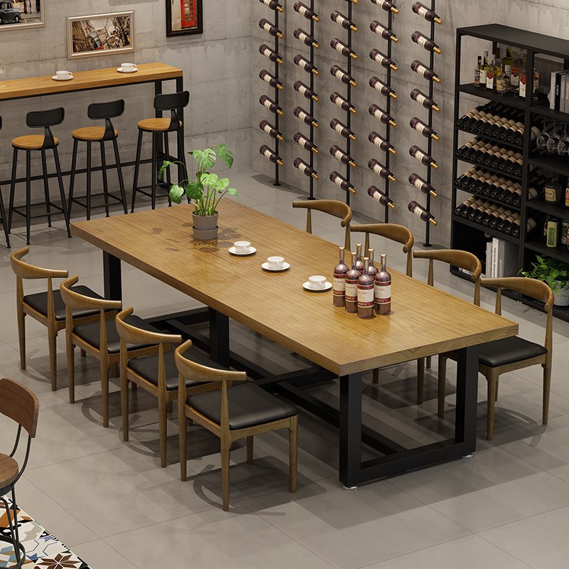 简约实木桌椅组合 工业风大板桌酒庄品酒桌 长桌电脑办公会议桌椅