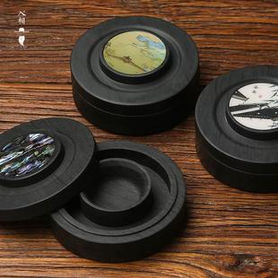 火锅砚台书法原石砚台多功能带盖双圈防蒸发墨液不易dg