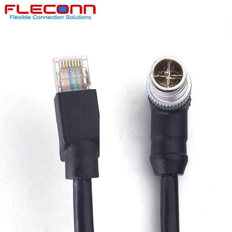 90度直角弯头M12X编码8Pin8芯公头转RJ45网线万兆CAT6A10GB/S