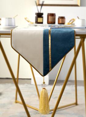 xyt现代轻奢桌旗餐桌装饰布长条茶几中间旗布蓝色茶台巾简约盖布