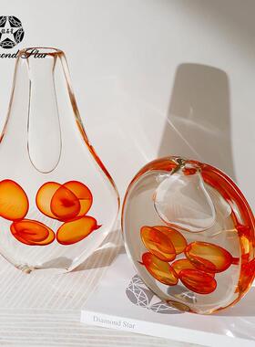 钻石星水晶玻璃花瓶摆件高级感艺术橙色气泡插花器高颜值艺术品