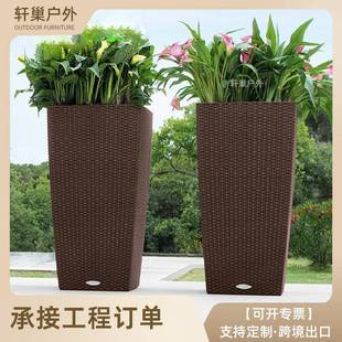 藤编户外花箱花盆种菜架长方形阳台防晒花槽种植箱售楼部摆放花台