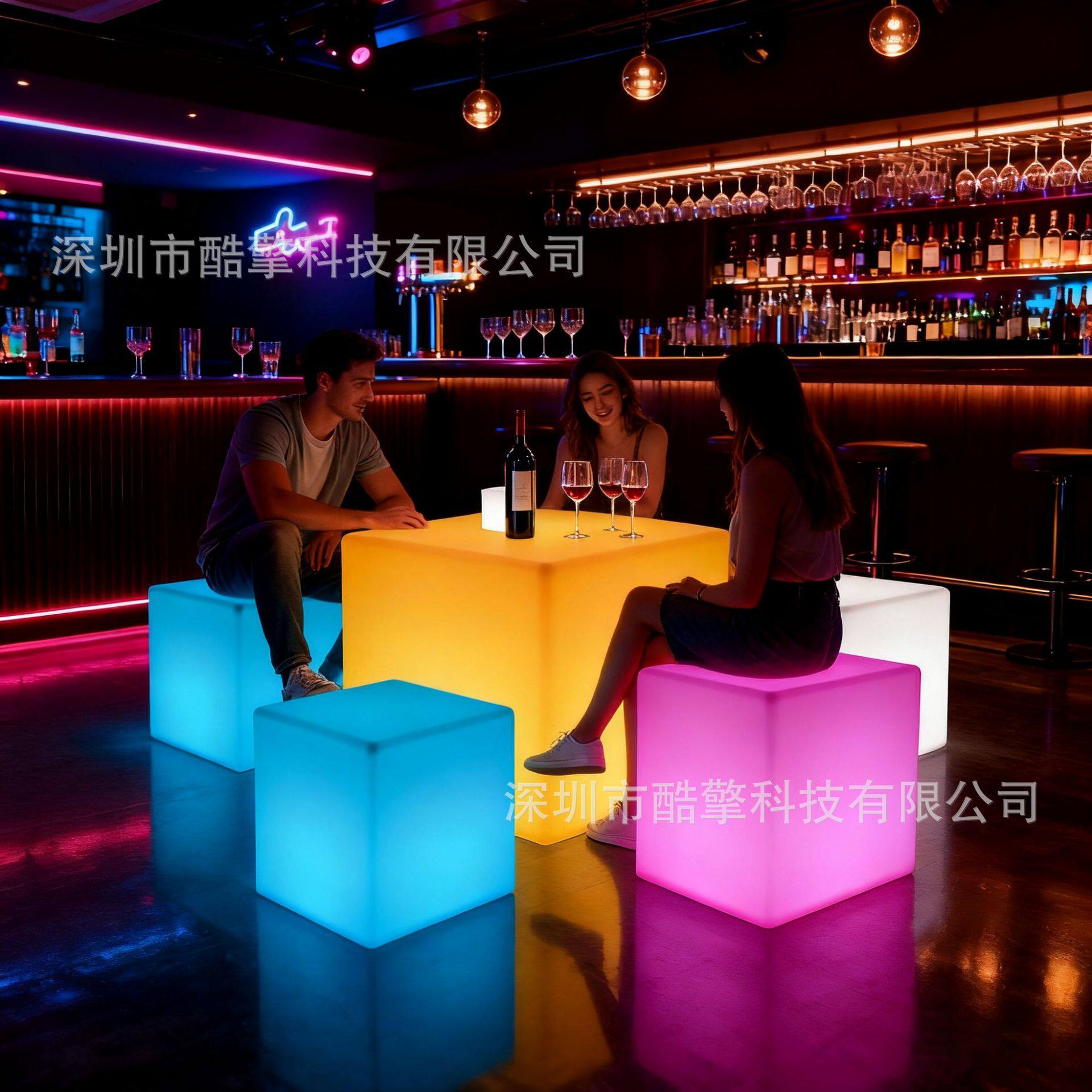 led发光立方体灯桌子凳子PE塑料创意正方体凳子防水酒吧发光家具