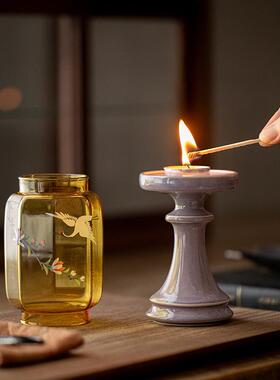 己墨瑞璃紫色仙鹤烛台茶道配氛件茶席围感高颜值摆香薰90225蜡件