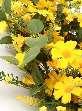 装饰环黄色雏菊花环4WSJ002花5cm春季季花环用于户外夏或家庭装饰