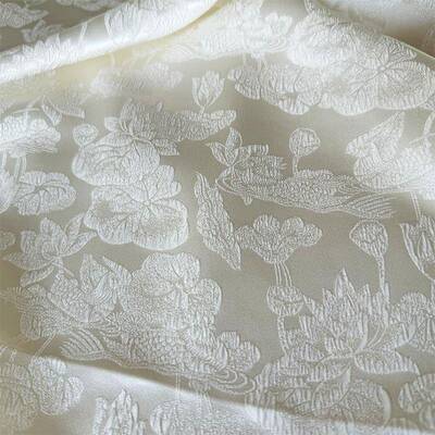 红伟花DQN鸳鸯荷花姆真丝冠乐皱提缎面27米料国风宋锦缎面色布匹