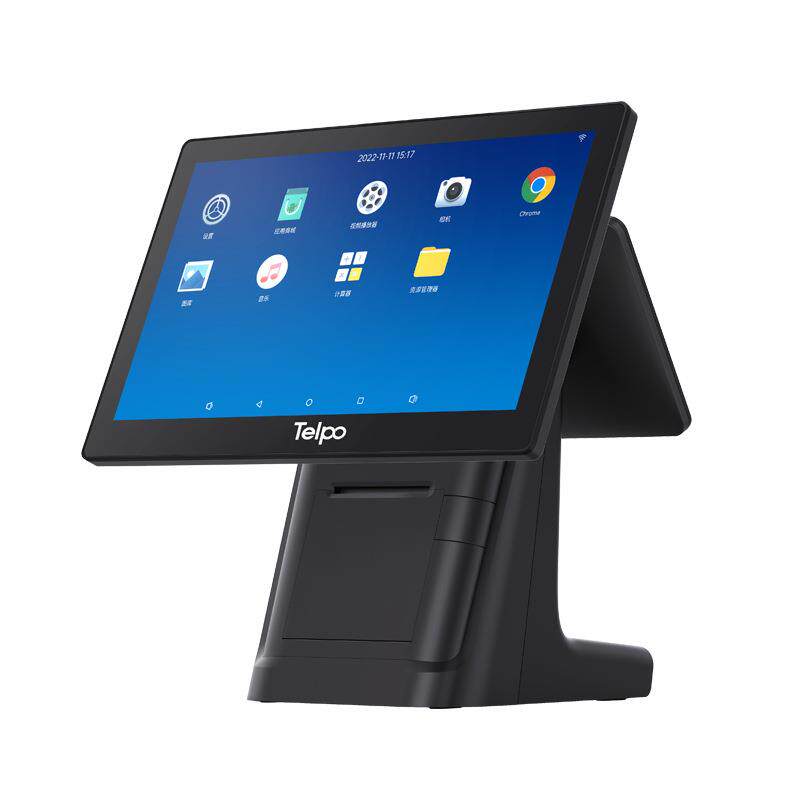 天波厂家直销双触摸屏收银机C1小票打印扫码语音播报农信社收款机