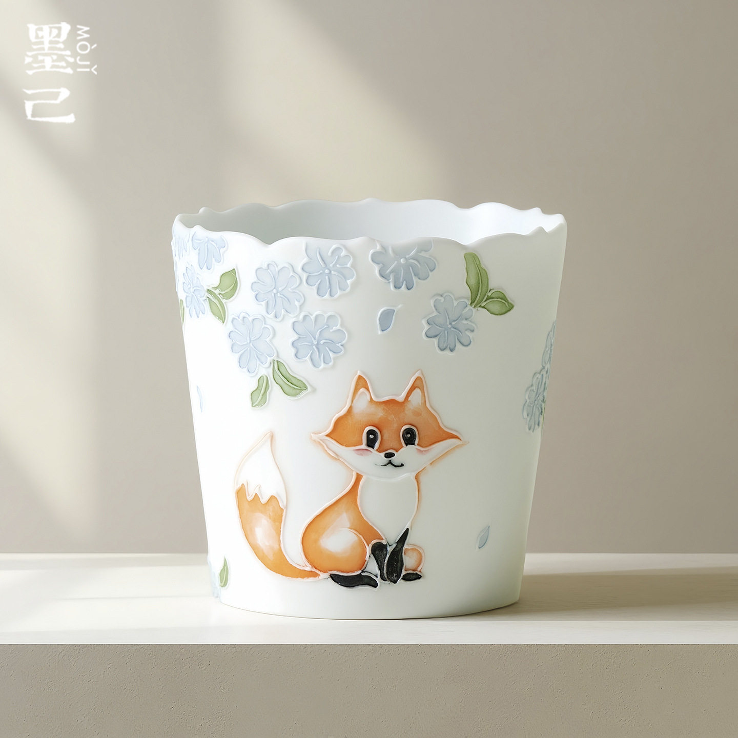 墨己脂白釉哑光手绘有田烧小狐狸陶瓷咖啡杯陶瓷杯家用牛奶杯杯子