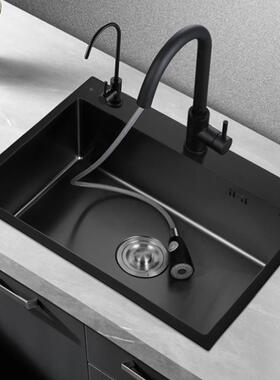 单厨房大槽黑色手工不锈钢水槽纳米URU菜盆菜洗碗槽台上洗下盆洗