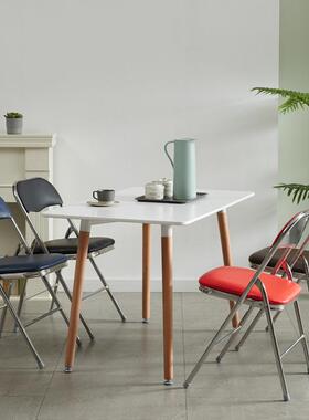 红色电镀加厚折叠椅家用靠餐背H椅椅凳子现代简椅约电UZT脑便携办