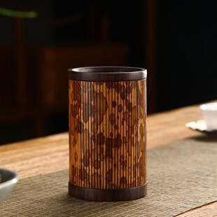 湘妃竹笔筒黑檀茶筒竹制文房书房茶G室收纳筒中式复古茶道六君子