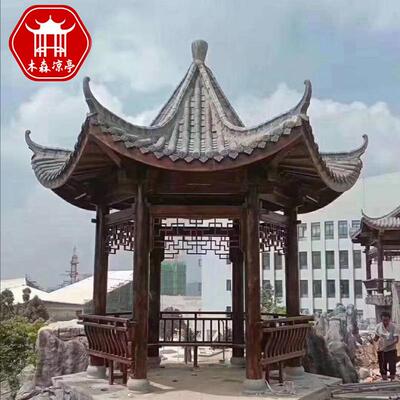 厂家售户外凉亭实木庭院WMG六角销亭子建木仿古屋亭木子