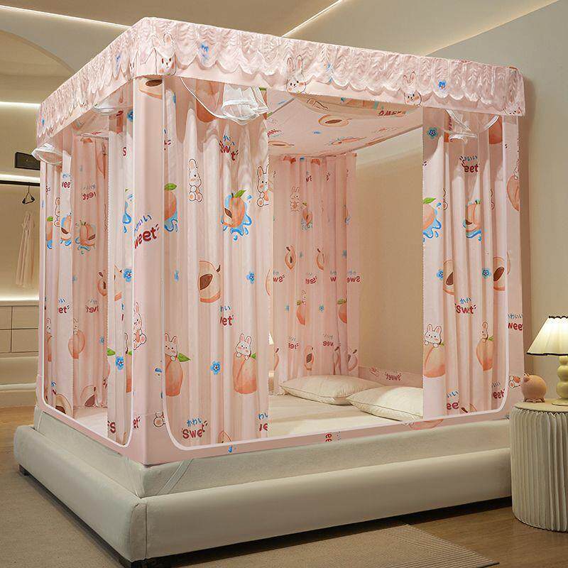 家双层床用帘蚊帐一体围式遮光防尘全包床幔三YHRkcWXY开门支蒙古