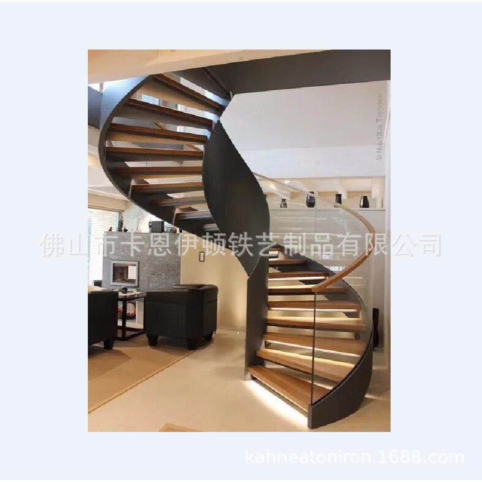 旋转铁艺钢结构不锈钢楼梯护栏亚克力板玻璃栏杆扶手安装出口