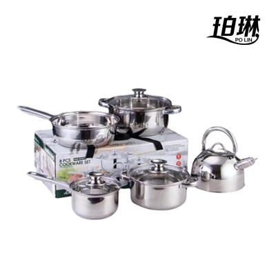 不锈钢无磁汤锅煎锅套装5件套8PCS套装锅带水壶6件12PCS
