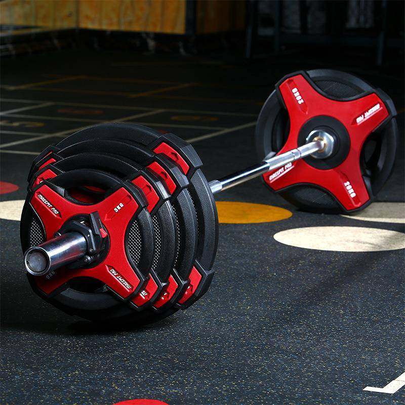 马西手抓PU杠铃片彩色大孔片奥片专业级健身深蹲卧推