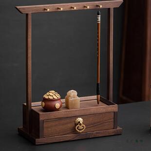 胡桃木笔挂毛笔架摆件实木书法笔挂托新中式文昌毛笔挂架笔挂