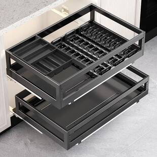 爱诺米拉篮厨房橱柜304不锈钢双层抽屉式碗碟收纳橱柜内调味碗篮
