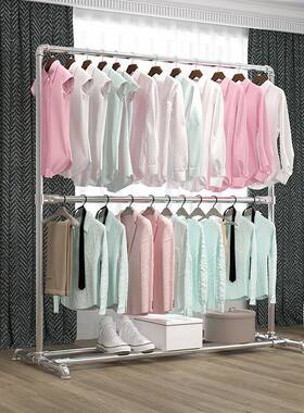 5YA1衣架落地式卧室结实家用双层新款凉衣晒被架挂衣服杆镀锌