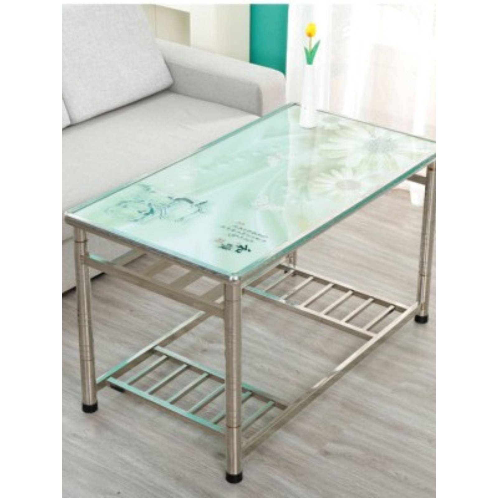 加厚不锈钢长方形桌子家用折叠烤火桌可拆装钢化玻璃烤火简易茶几