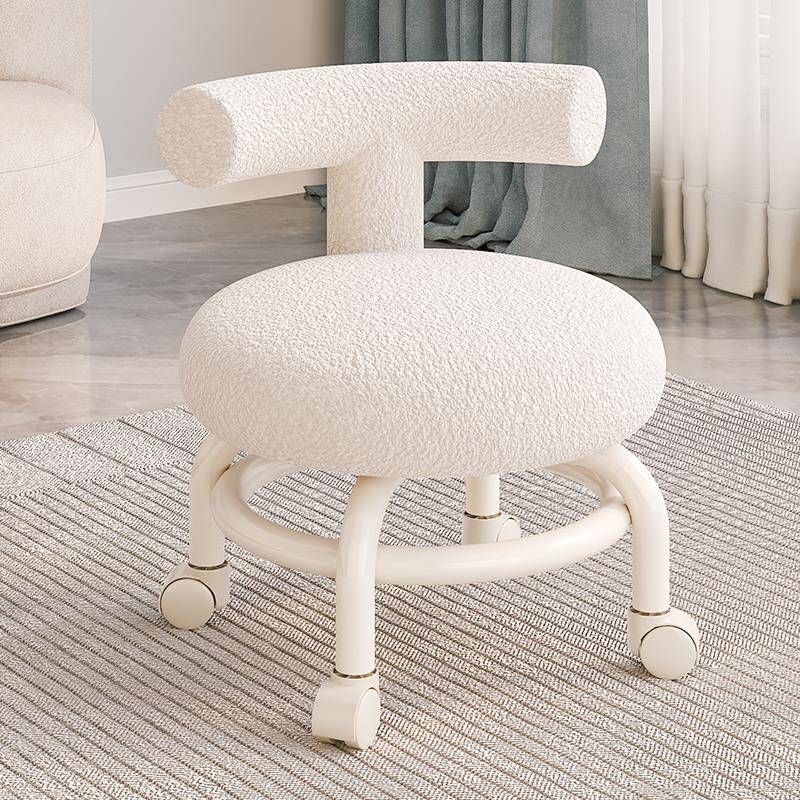 家用滑轮矮凳美缝凳子儿童带娃学步凳旋转万向轮小椅子羊羔绒圆凳