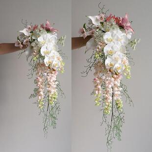 高级感瀑布仿真花手捧花婚礼新娘影楼摄影道具仿真花情侣领证花束