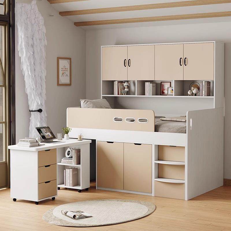 小户型上床下柜组合多功能儿童双层床单人加高箱床书桌衣柜床定制