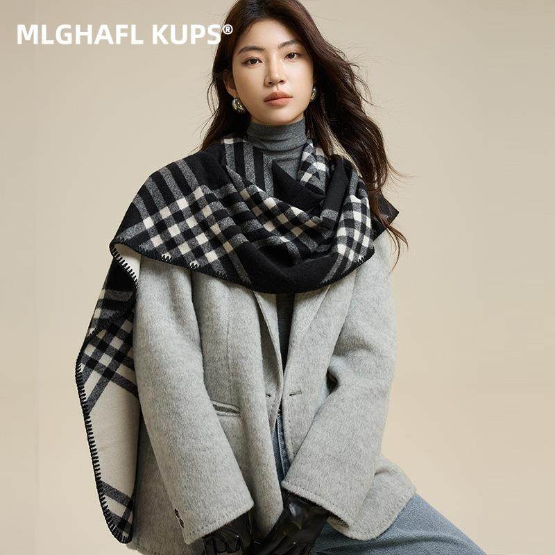 MLGHAFL KUPS双面羊绒围巾女秋冬百搭保暖羊毛围脖高级感披肩两用