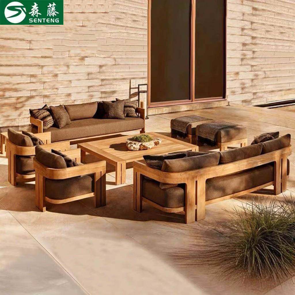 户外沙发庭院别墅花园露天防水防晒室外防腐实木沙发家具