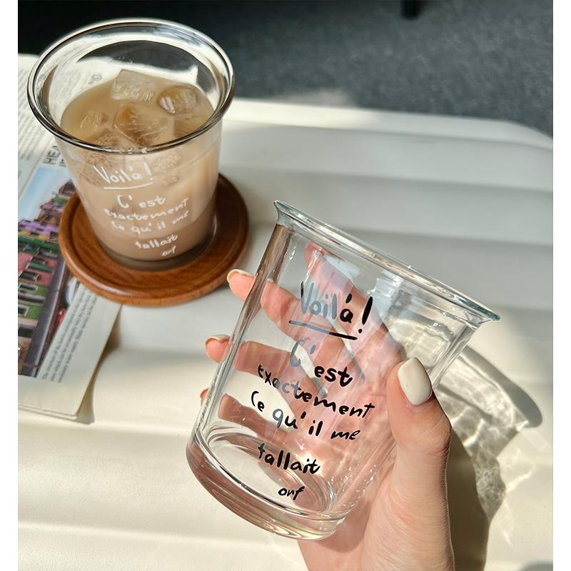 玻璃咖啡杯冰美式杯子家用水杯高颜值英文字母拿铁牛奶杯饮料酒杯