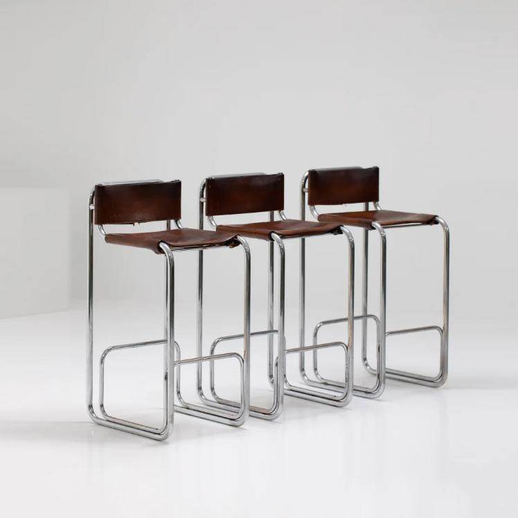 现代不锈钢吧台椅包豪斯高端酒吧民宿酒店马鞍皮高脚餐凳久坐不累