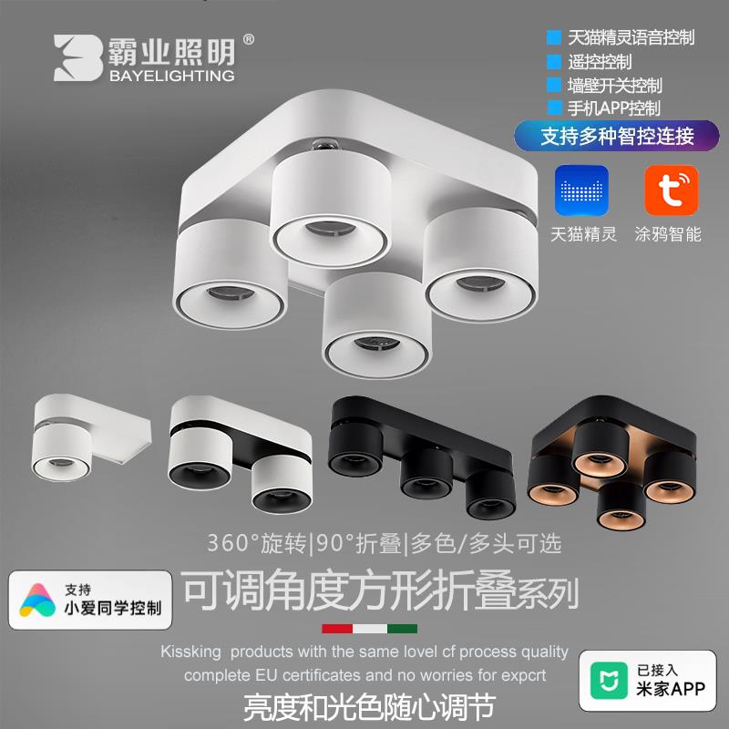 明装射灯涂鸦智能四头极简折叠摇头卧室客厅无主灯涂鸦zigbee筒灯