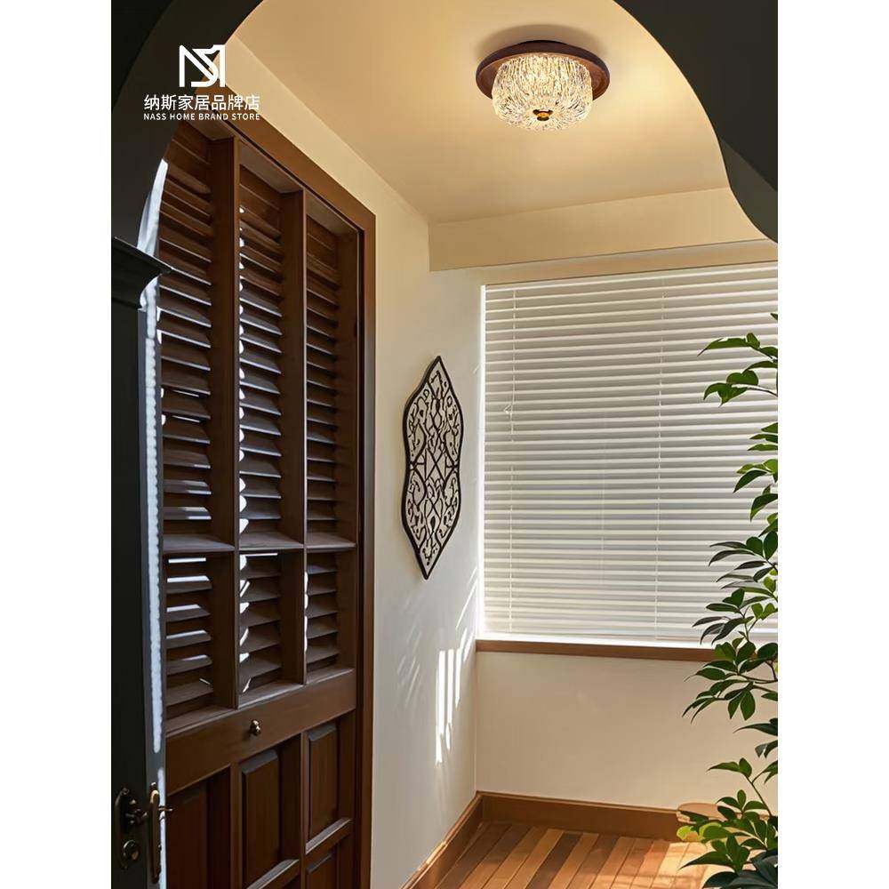 法式中世纪风格黑胡桃过道灯覆古客厅书房卧室背景壁灯美式吸顶灯