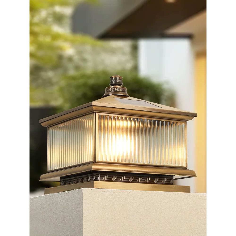 全铜太阳能柱头灯家用院子柱子灯别墅围墙灯户外防水庭院灯大门灯