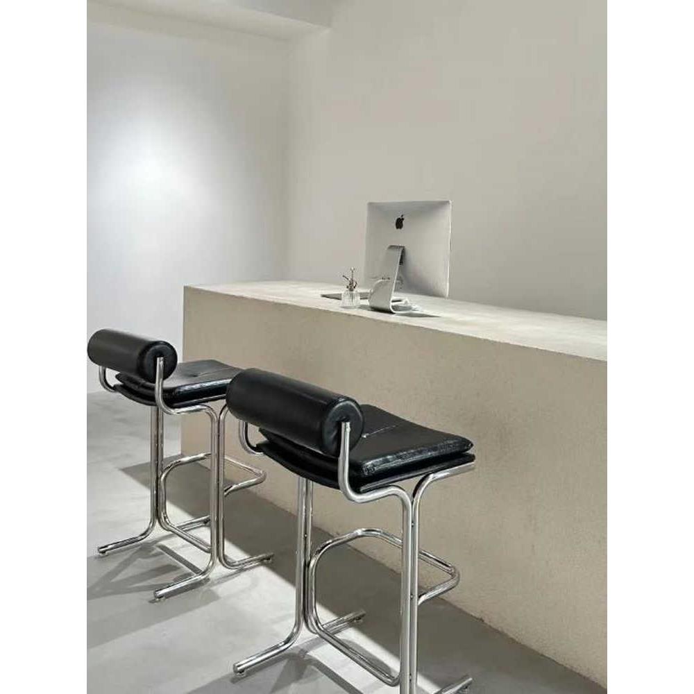 简约中古风不锈钢吧台椅70高端餐厅酒吧民宿高脚凳带靠背65设计师