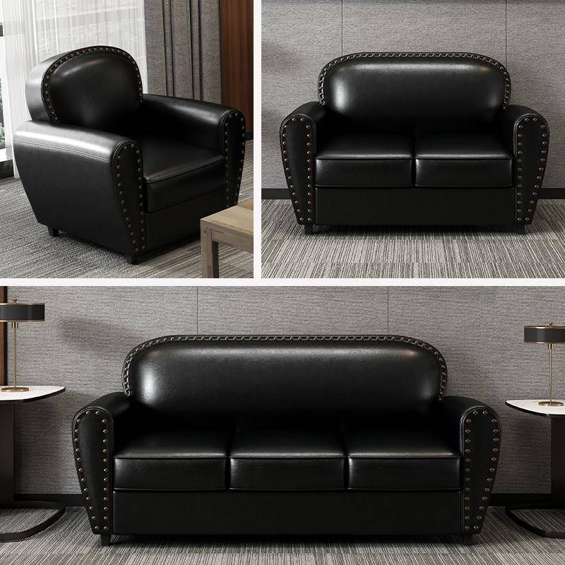 小户型办公室商用沙发休闲黑色单双人三人直排休息区接待会客组合