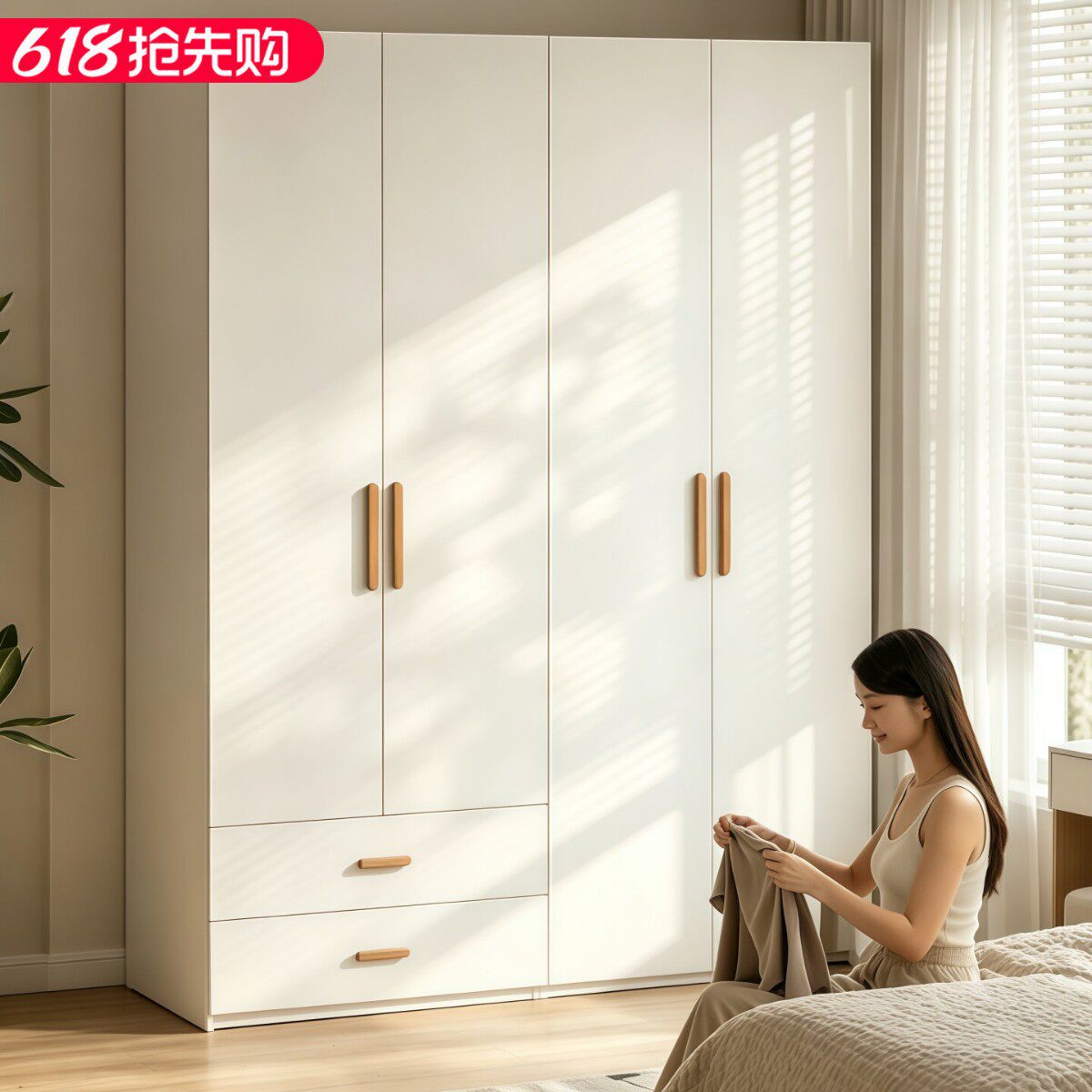 新型钢制衣柜家用卧室金属衣橱出租房小户型衣服收纳储物柜奶油风