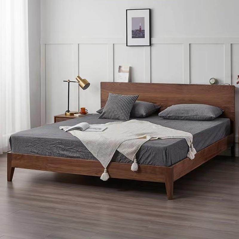 现代简约实木床双人床北欧主卧北美黑胡桃木床高箱储物床