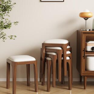 实木凳子家用客厅软包方凳餐椅可叠放简约现代矮凳小凳子木头Bω