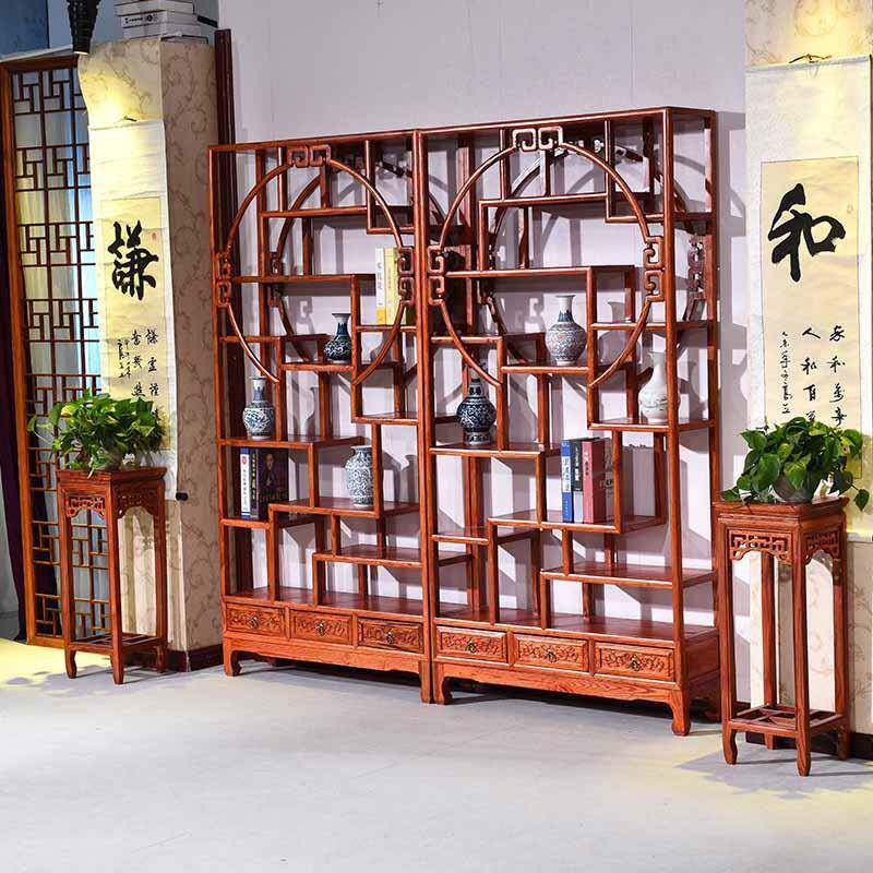 中式仿古实木家具外方内圆博古架多宝阁书架陈列架展示架古董架
