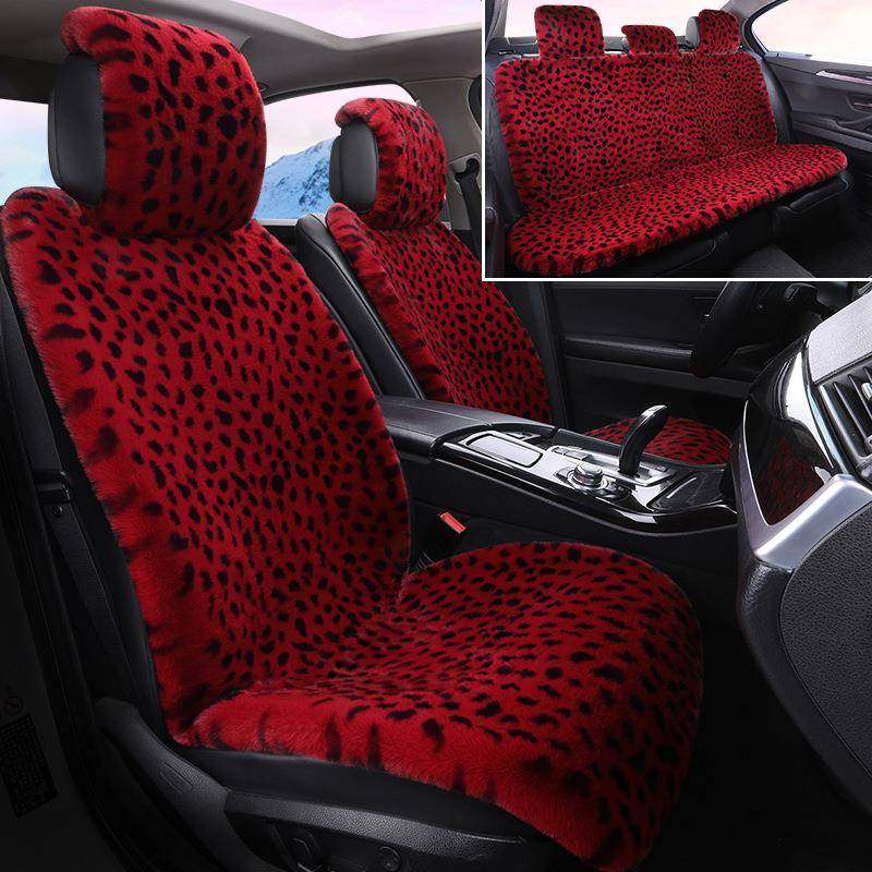 冬季汽车座垫豹纹坐垫毛绒五座车通用座椅加热大连体汽车座椅垫套