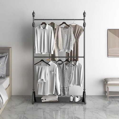 欧式挂衣架落地卧室简易衣架家用双层挂衣服架子简约现代衣帽架子