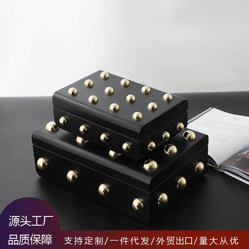 梵茜亚光黑色木质烤漆首饰盒北欧轻奢风家居收纳盒摆件