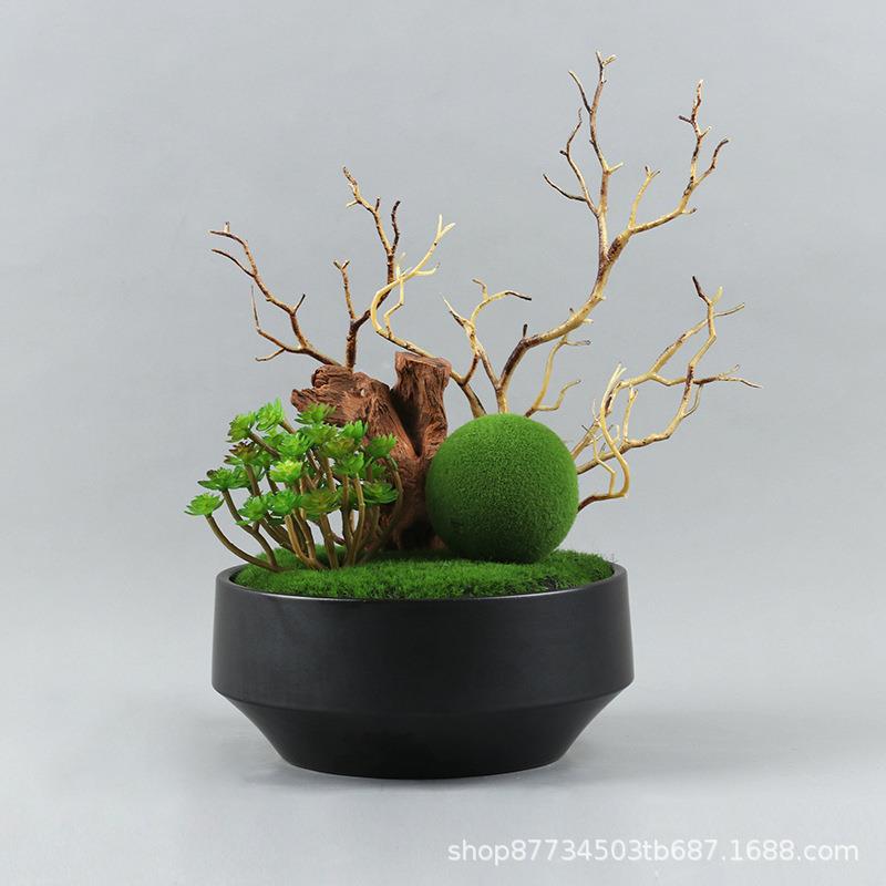 新中式仿真花艺盆栽苔藓盆景绿植摆件客厅家居售楼部摆件软装饰品