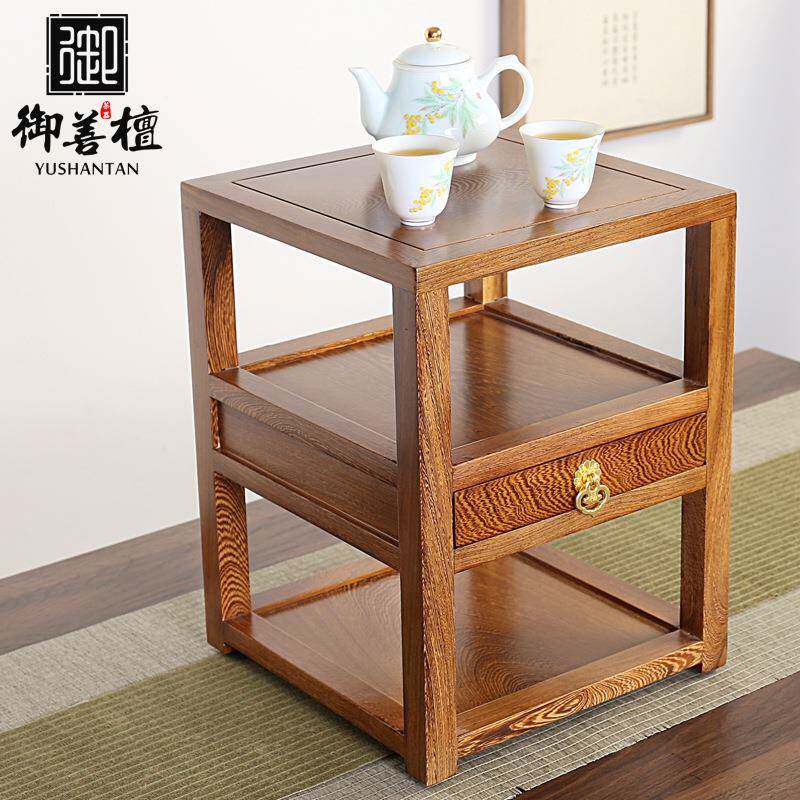 茶边柜茶具茶饼收纳柜子鸡翅木茶桌小侧柜边几可移动小桌子带抽屉